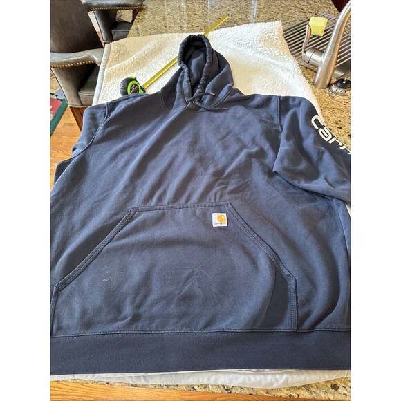 Carhartt Pullover Hoodie Mid Weight Loose Fit Graphic Sleeve 2x Tall K288 Blue - Picture 6 of 12